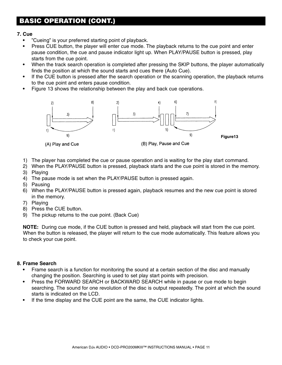 Basic operation (cont.) | American DJ DCD-PRO200MKIII User Manual | Page 11 / 14