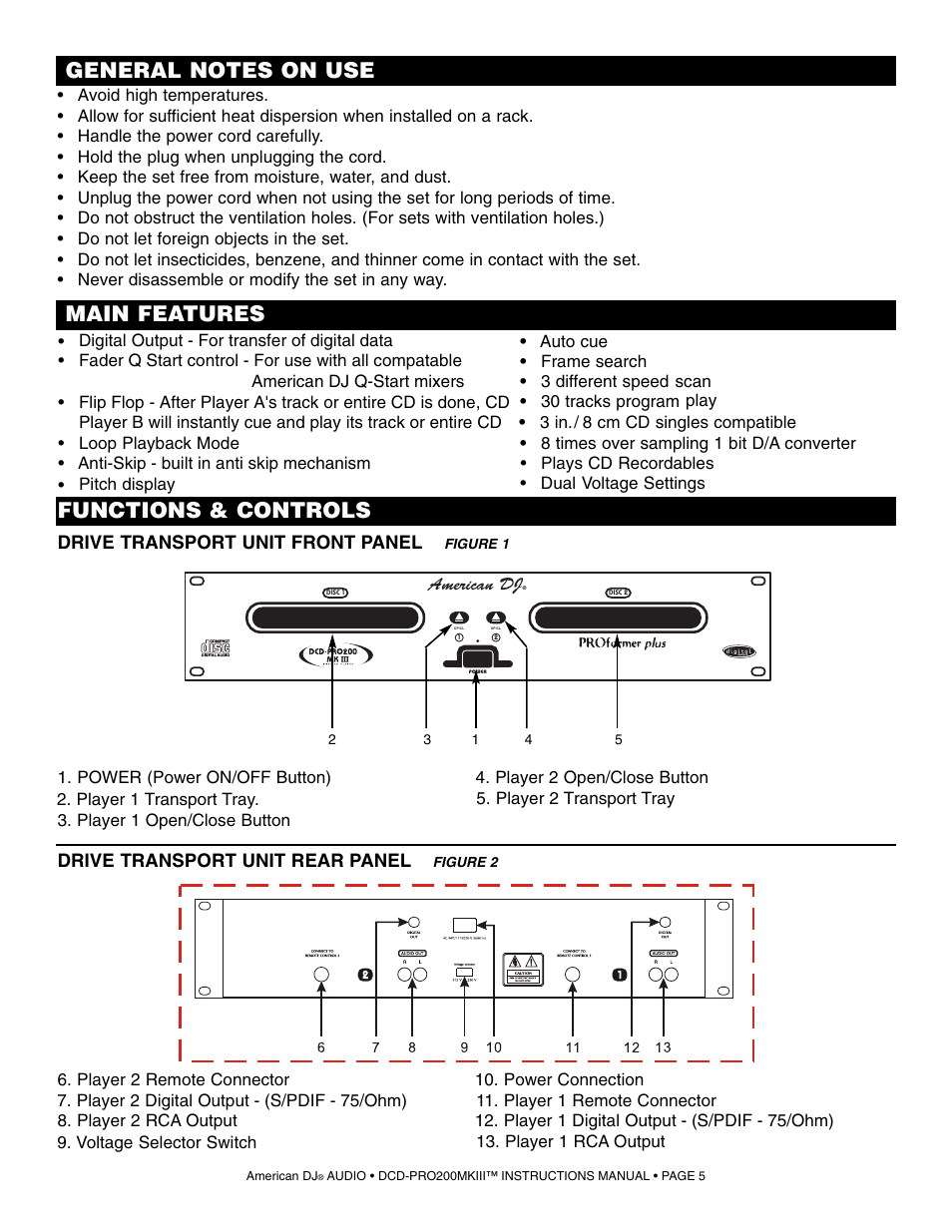 Functions & controls | American DJ DCD-PRO200MKIII User Manual | Page 5 / 14