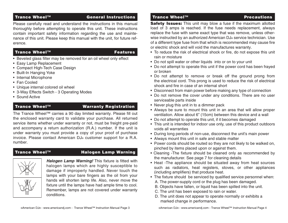 American DJ Trance Wheel User Manual | Page 2 / 6