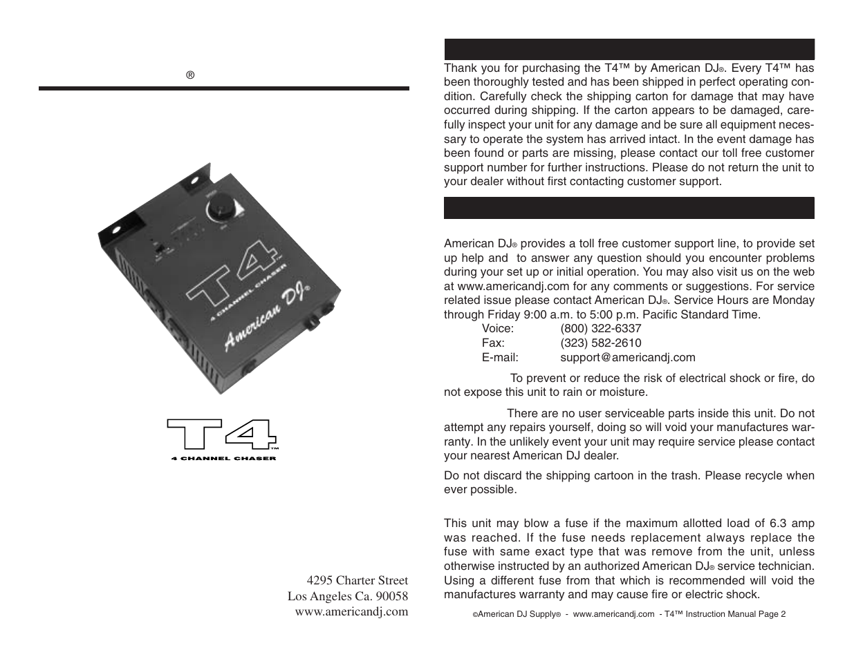 American DJ T4 User Manual | 4 pages