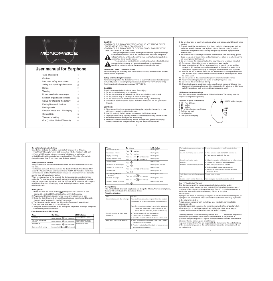 Monoprice 10056 Bluetooth Sport Earphones User Manual | 1 page