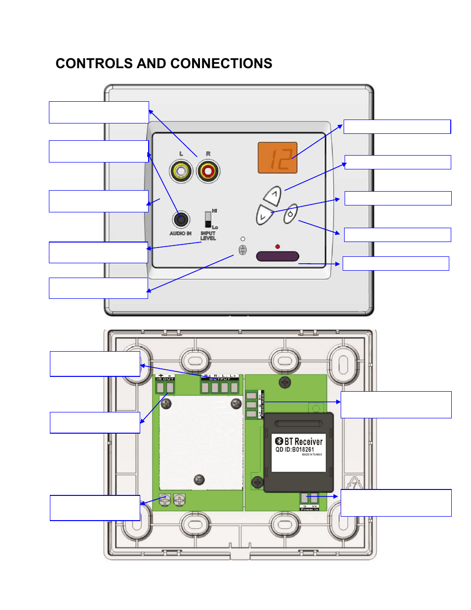 Controls and connections | Monoprice 10222 Amplified Digital Keypad Wall Plate with Bluetooth and Analog Audio Inputs User Manual | Page 4 / 7