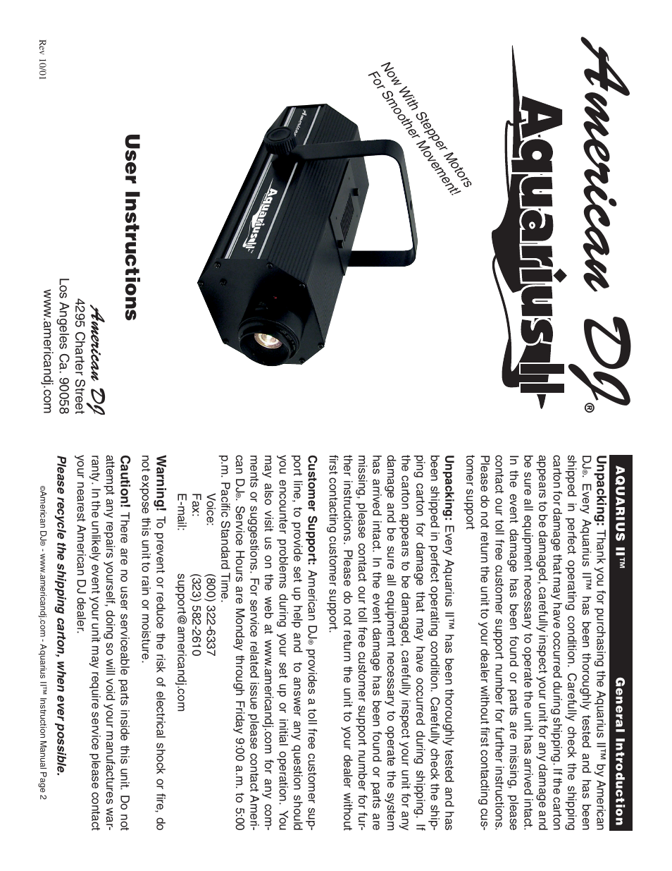 American DJ Aquarius II User Manual | 4 pages