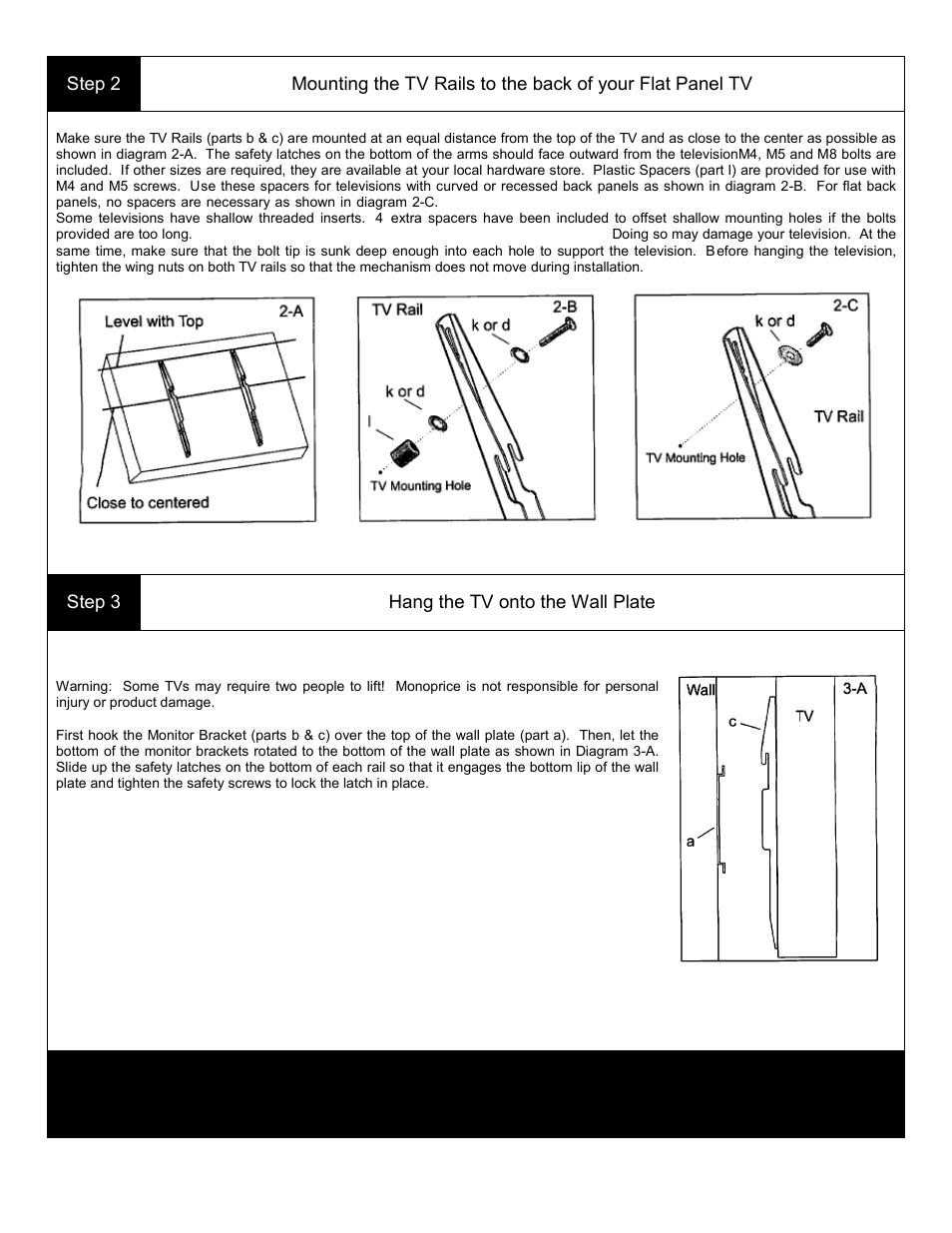 Monoprice 3611 Wall Mount Bracket User Manual | Page 3 / 3