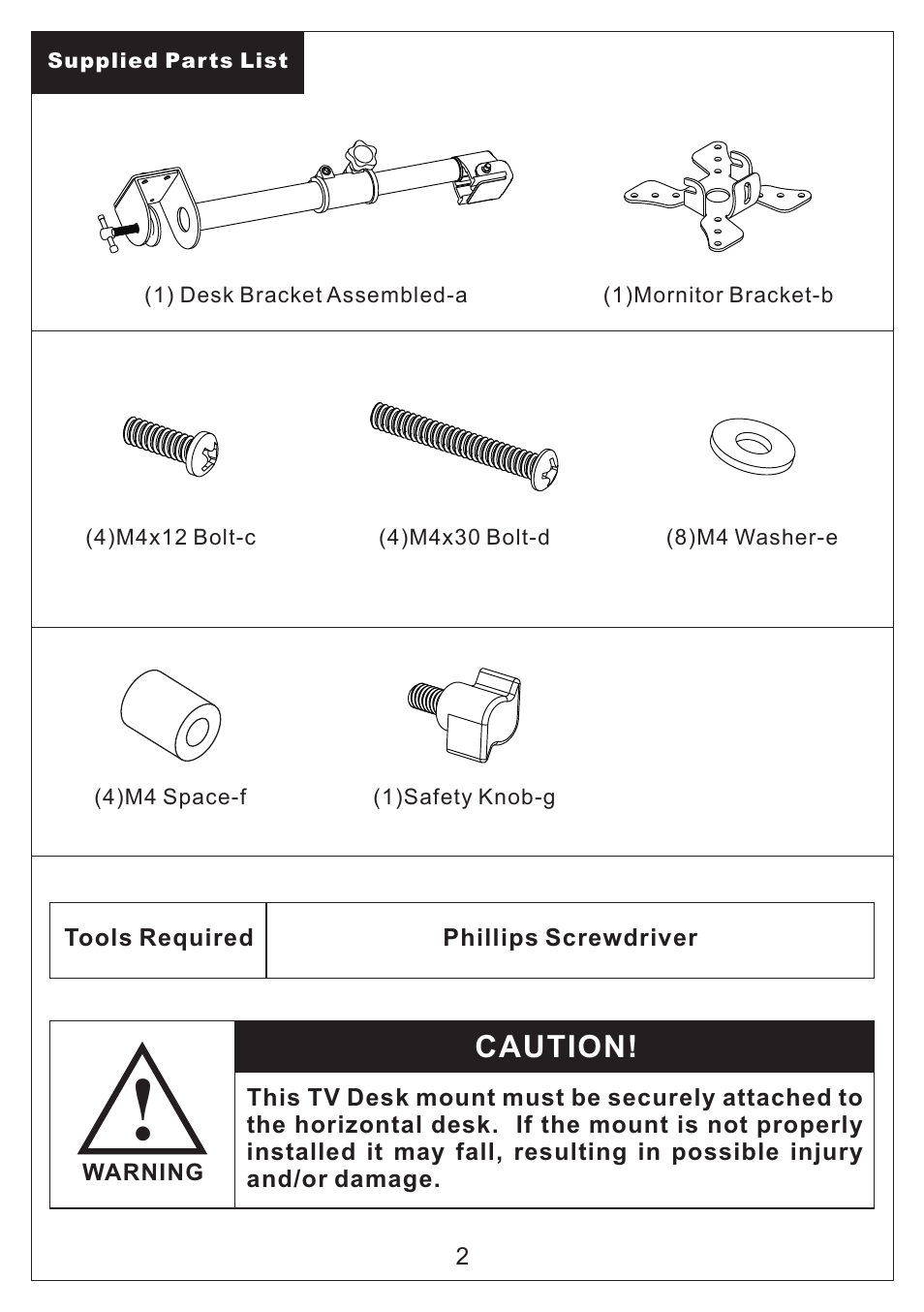 Monoprice 5400 Desk Mount Bracket User Manual | Page 2 / 4