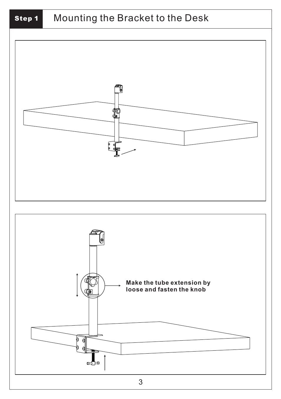 Mounting the bracket to the desk | Monoprice 5400 Desk Mount Bracket User Manual | Page 3 / 4