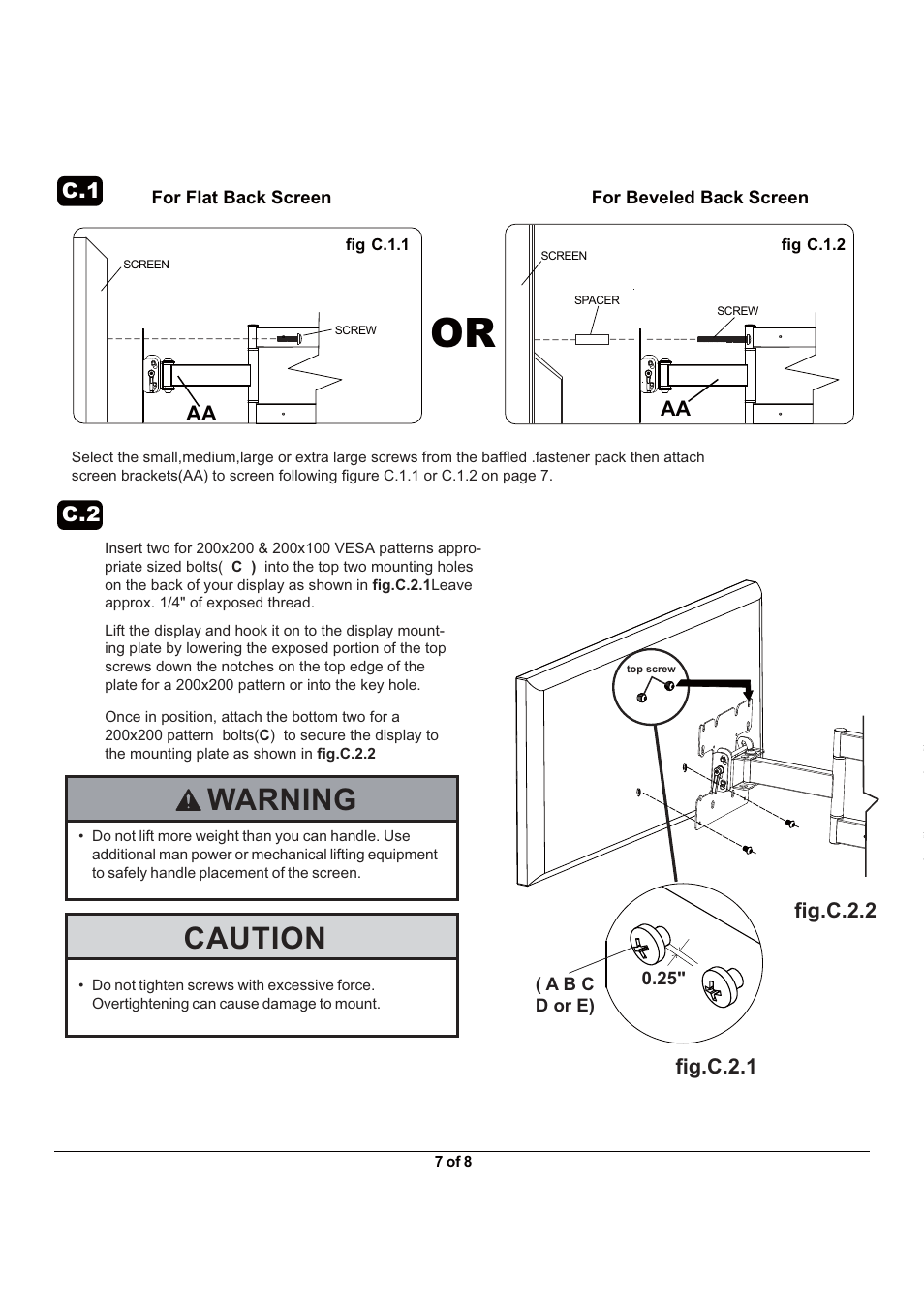 Caution, Warning | Monoprice 5921 Wall Mount Bracket User Manual | Page 7 / 8