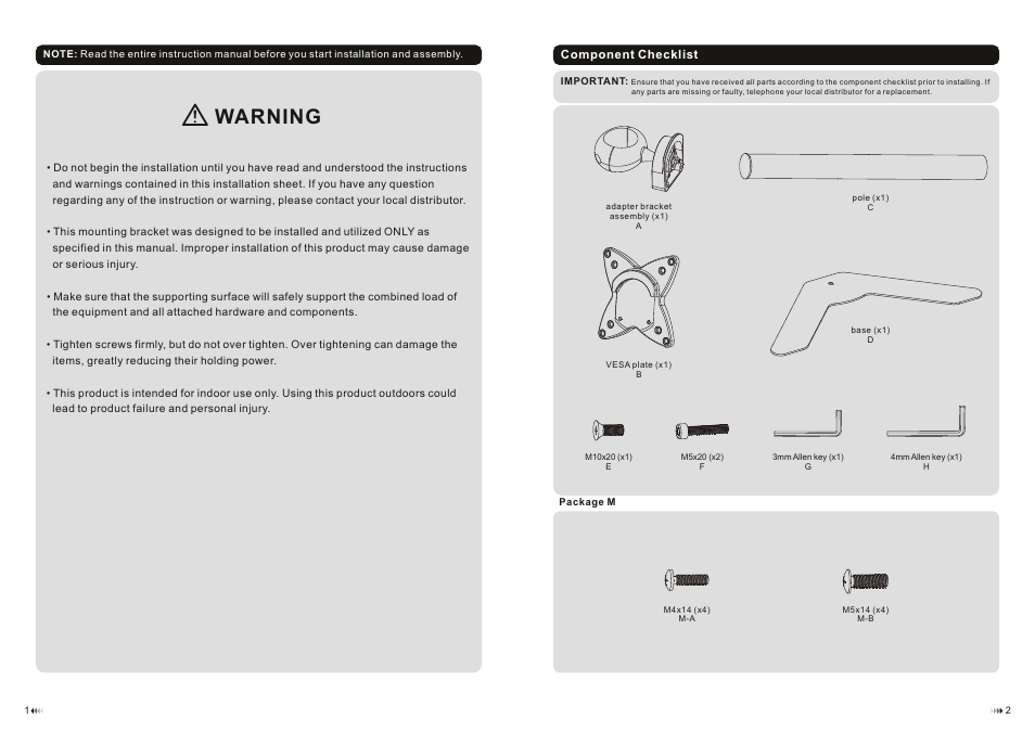 Warning | Monoprice 5970 Desk Mount Bracket User Manual | Page 2 / 4