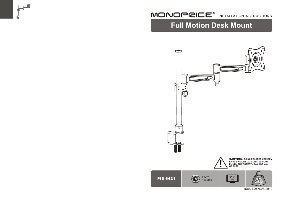 Monoprice 6421 Desk Mount Bracket User Manual | 4 pages