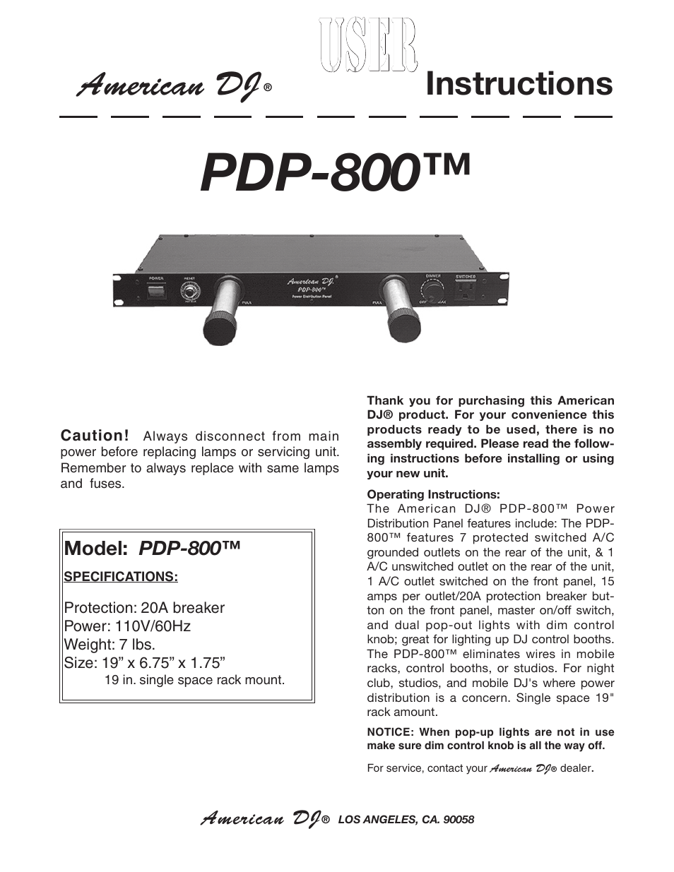 American DJ PDP-800 User Manual | 1 page