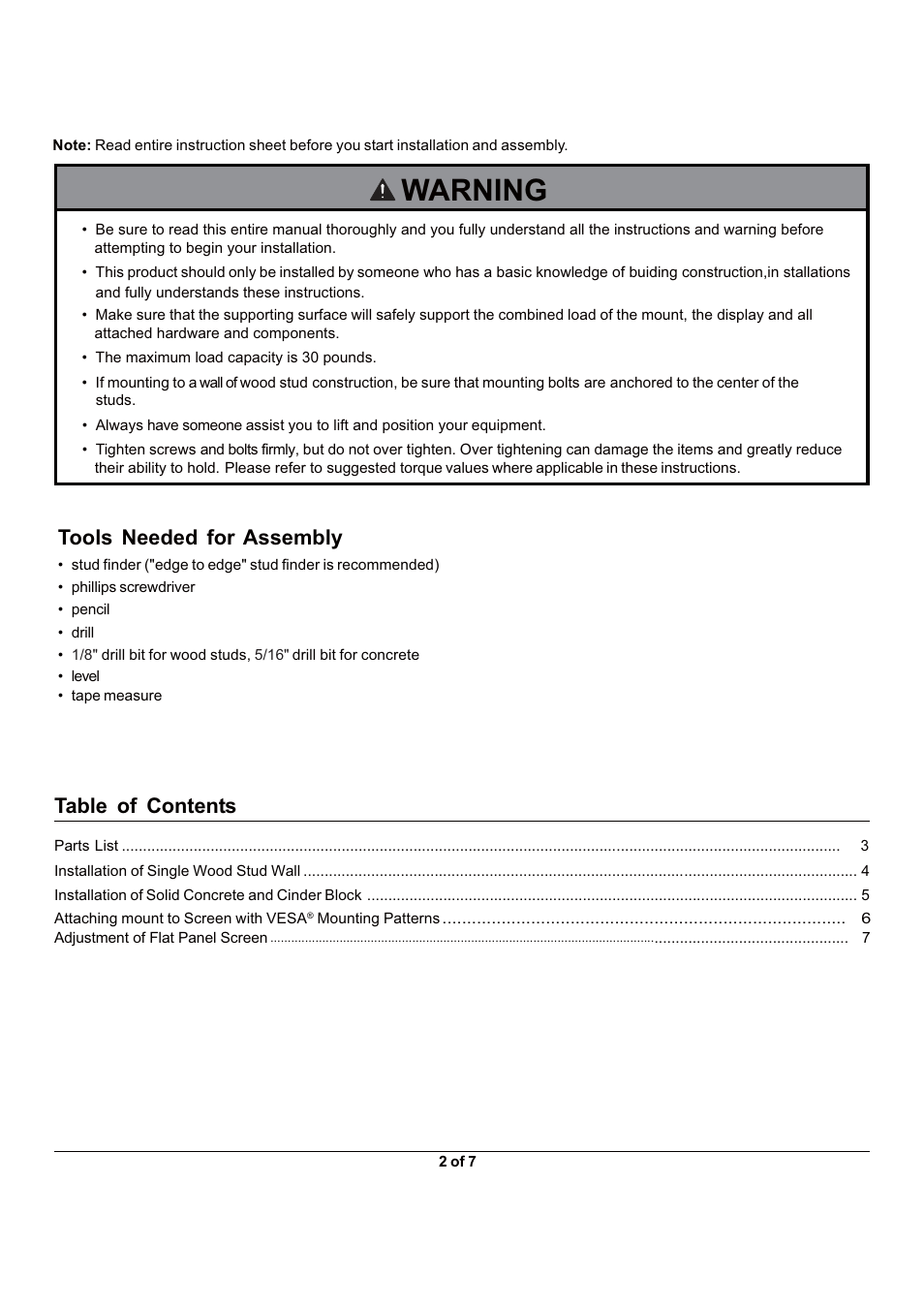 Monoprice 6514 Wall Mount Bracket User Manual | Page 2 / 7