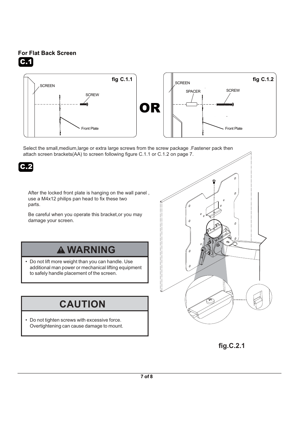 Caution, Warning, C.1 c.2 | Fig.c.2.1 | Monoprice 6515 Wall Mount Bracket User Manual | Page 7 / 8