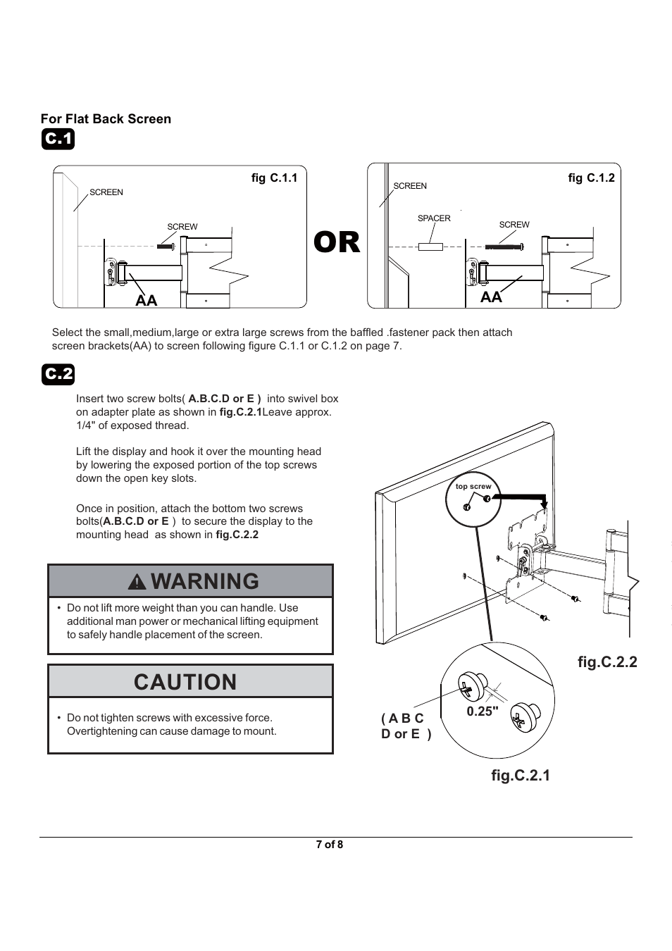 Caution, Warning | Monoprice 6518 Recessed Wall Mount Bracket User Manual | Page 7 / 8