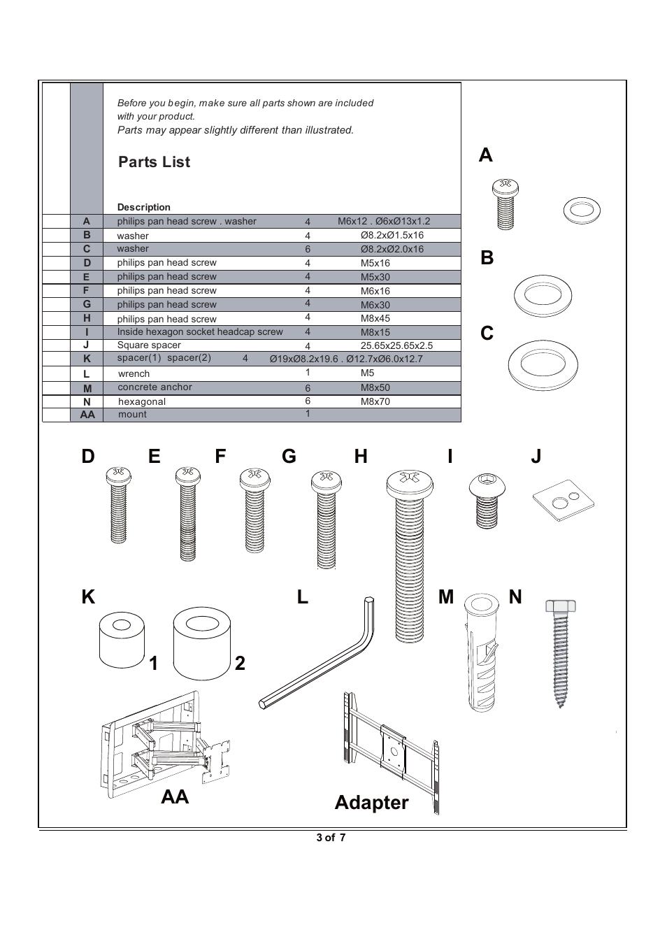 Parts list | Monoprice 6519 MHAI-700 User Manual | Page 3 / 7
