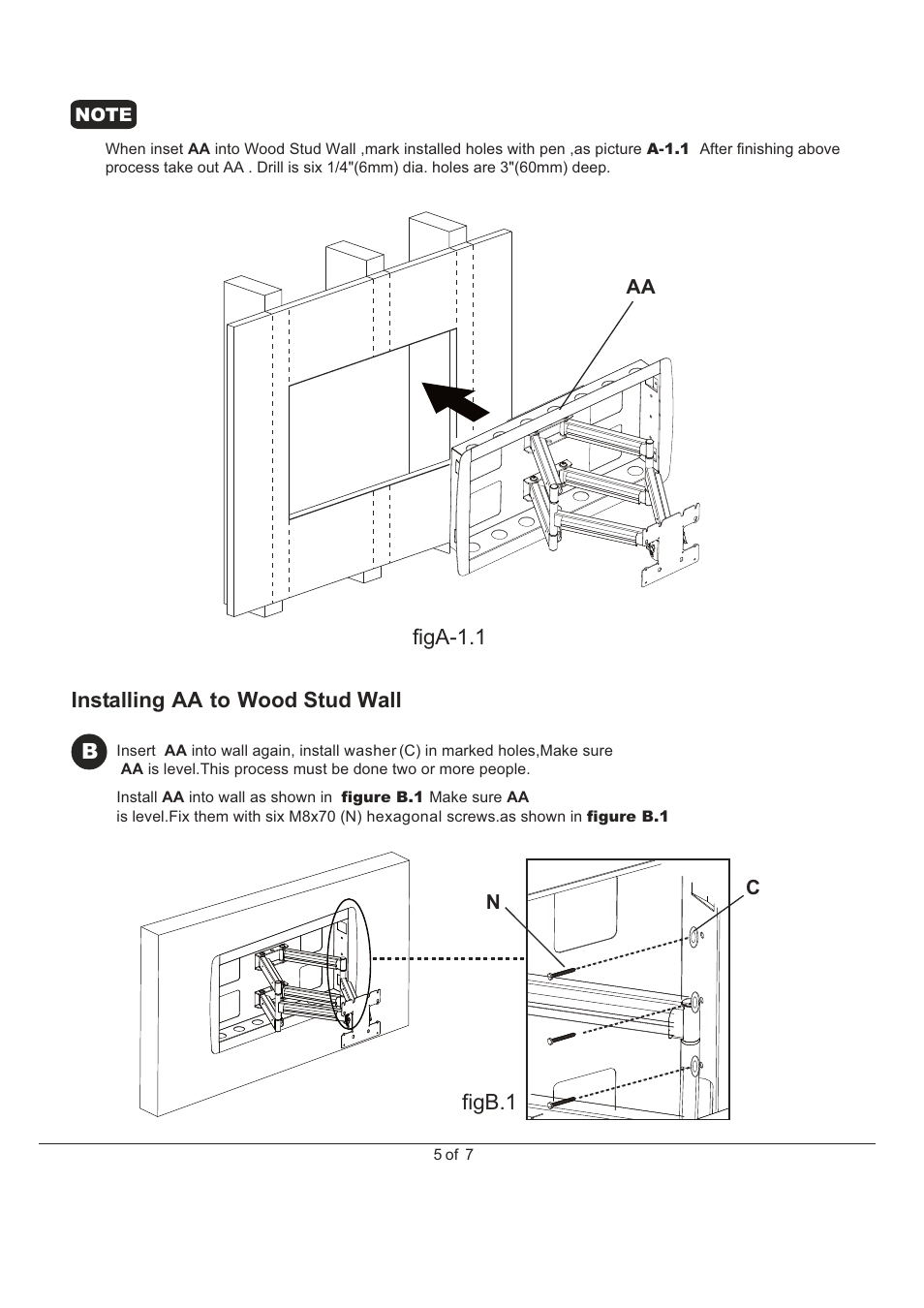 Figa-1.1 figb.1, Installing aa to wood stud wall | Monoprice 6519 MHAI-700 User Manual | Page 5 / 7