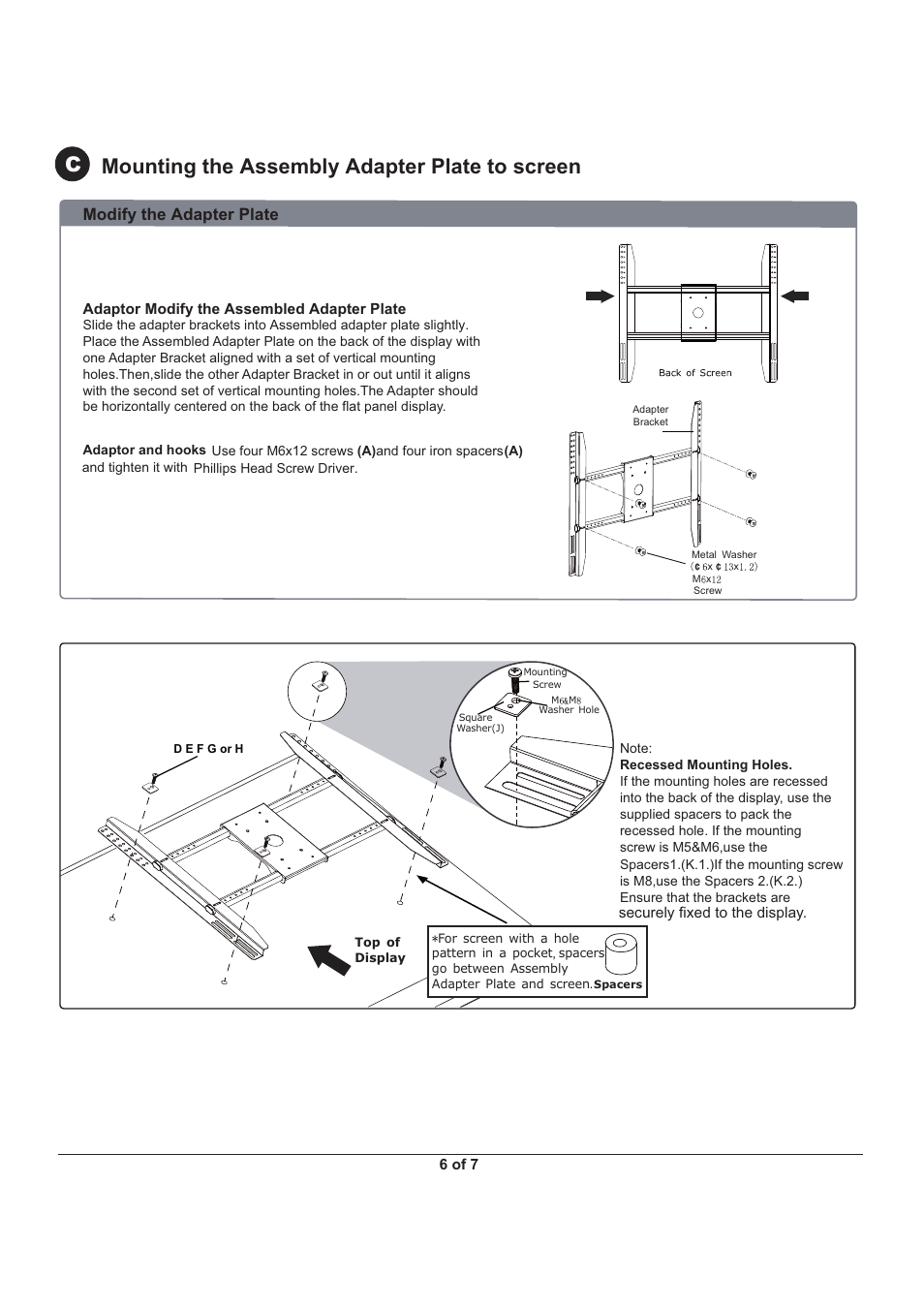 Mounting the assembly adapter plate to screen, Modify the adapter plate | Monoprice 6519 MHAI-700 User Manual | Page 6 / 7