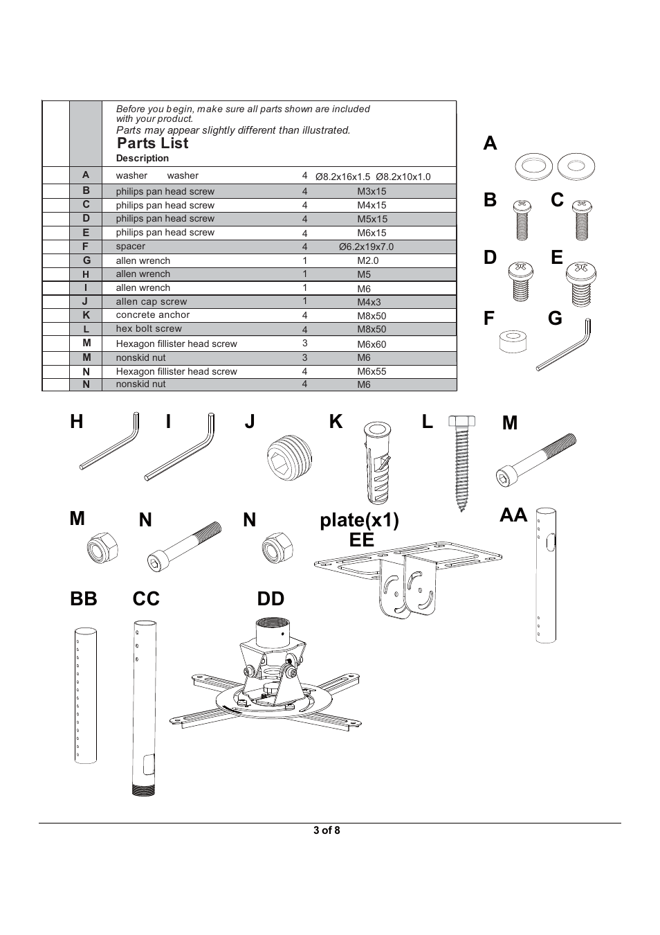 Parts list | Monoprice 6529 MHP-100 User Manual | Page 3 / 8