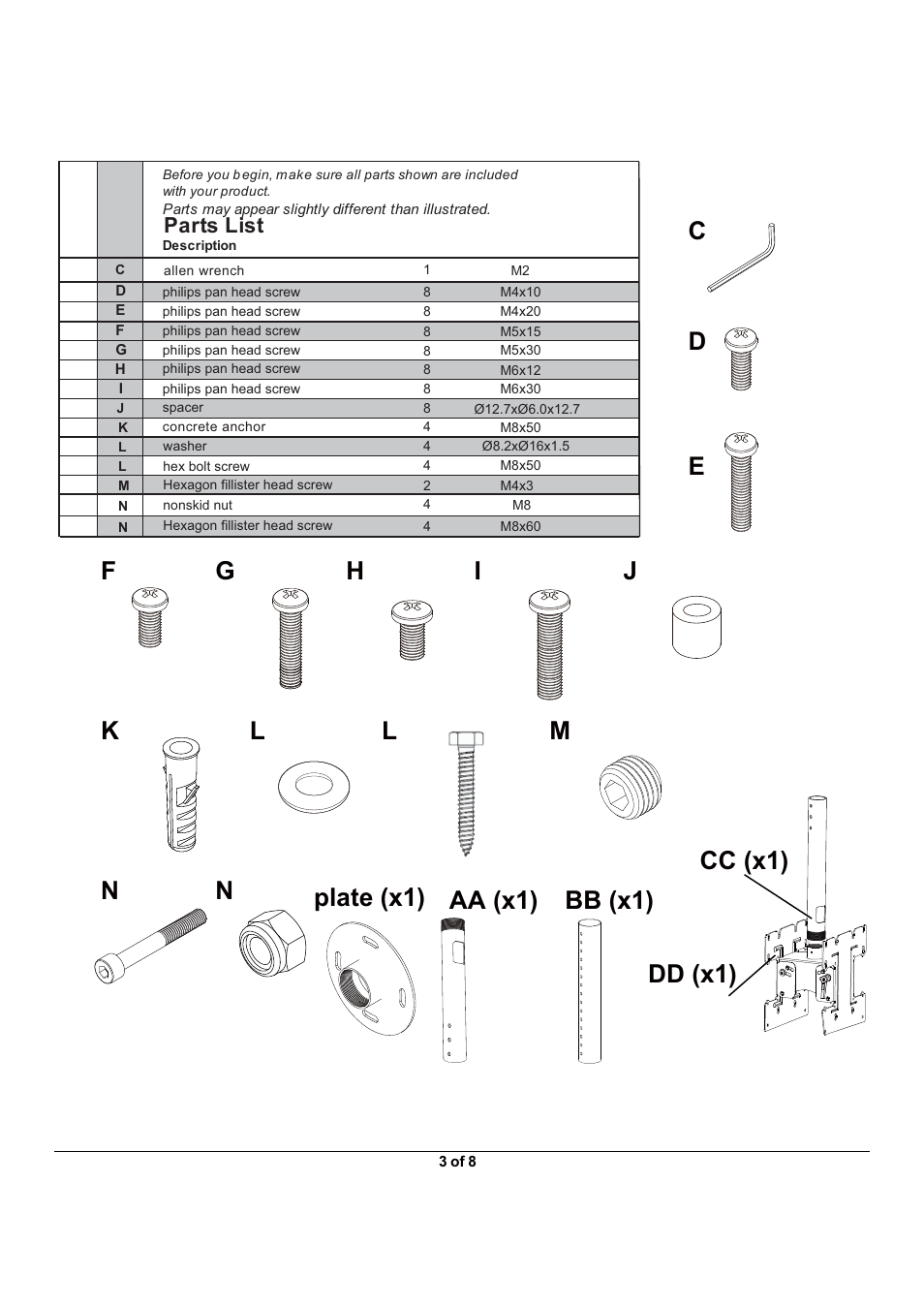 Cd e, Parts list | Monoprice 6530 MHP-40 User Manual | Page 3 / 8