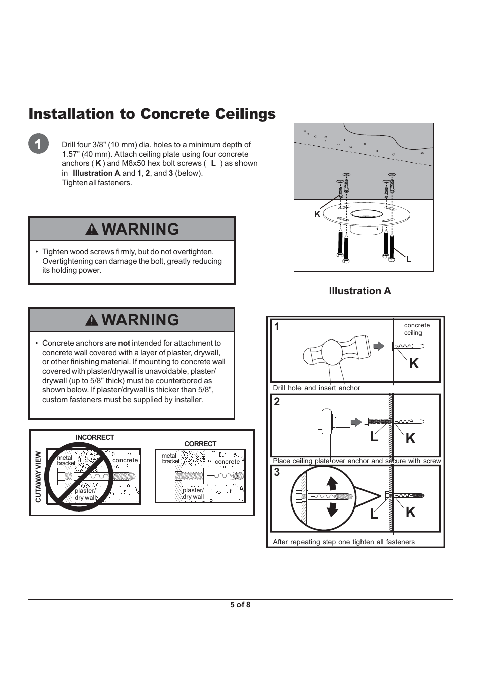 Warning, Installation to concrete ceilings | Monoprice 6530 MHP-40 User Manual | Page 5 / 8