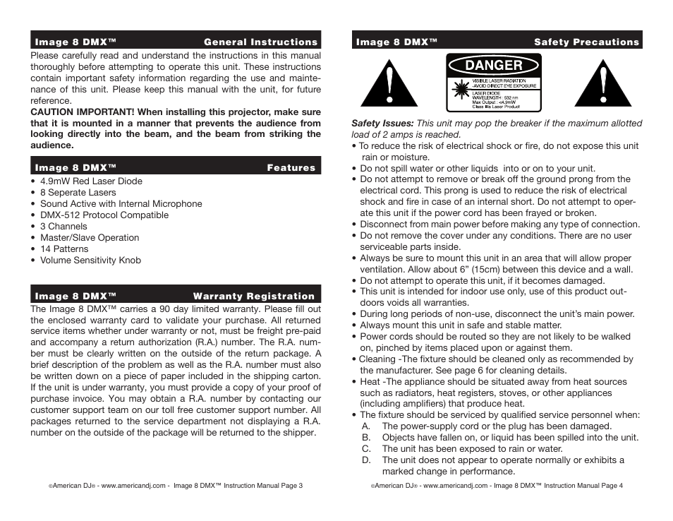 American DJ IMAGE 8 DMX User Manual | Page 2 / 9