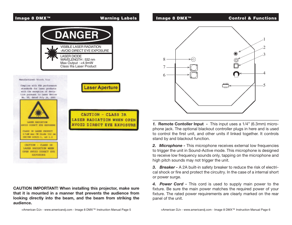 Danger | American DJ IMAGE 8 DMX User Manual | Page 3 / 9