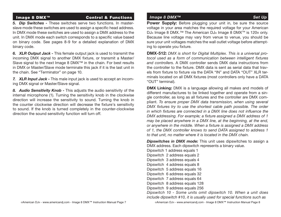 American DJ IMAGE 8 DMX User Manual | Page 4 / 9