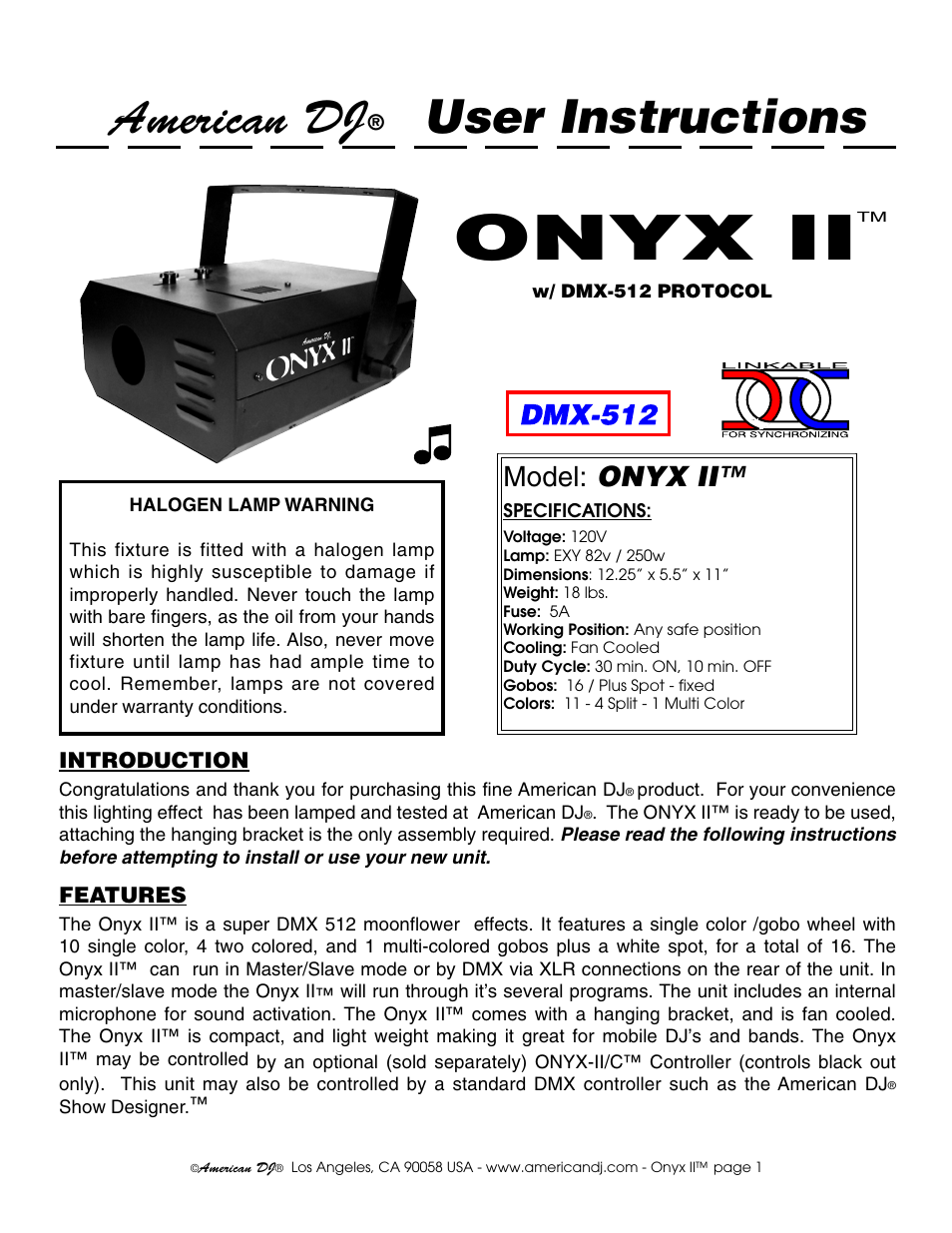 American DJ Onyx II User Manual | 5 pages