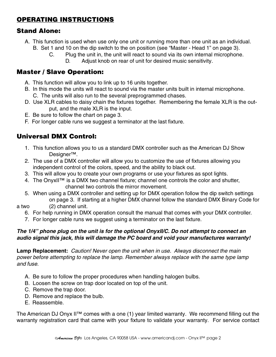 American DJ Onyx II User Manual | Page 2 / 5