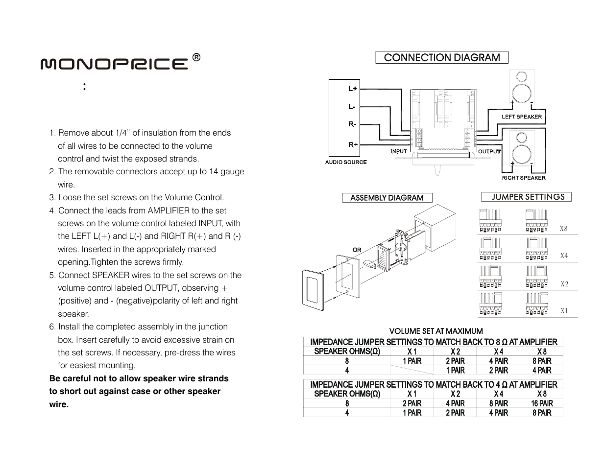 Monoprice 6029 Speaker Volume Control User Manual | 1 page