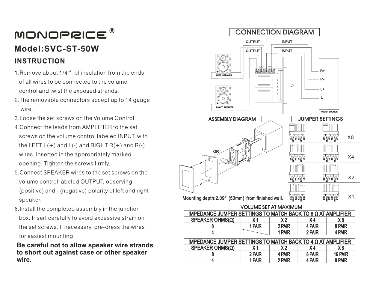 Monoprice 6030 Speaker Volume Control User Manual | 1 page