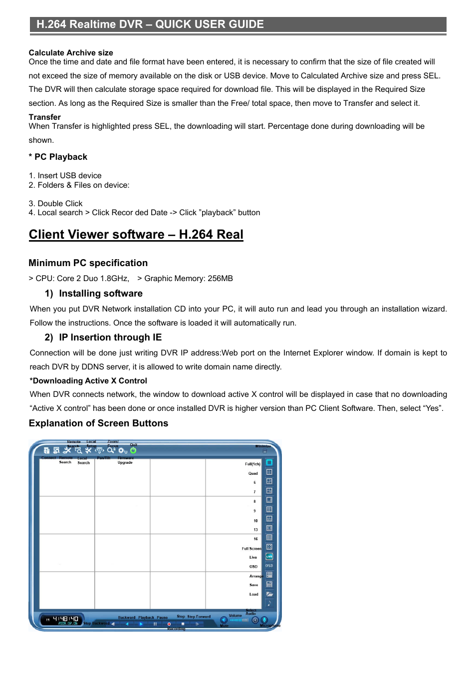 Client viewer software – h.264 real, H.264 realtime dvr – quick user guide | Monoprice 6661 16-channel H.264 Digital Video Recorder with DVD-RW User Manual | Page 12 / 16