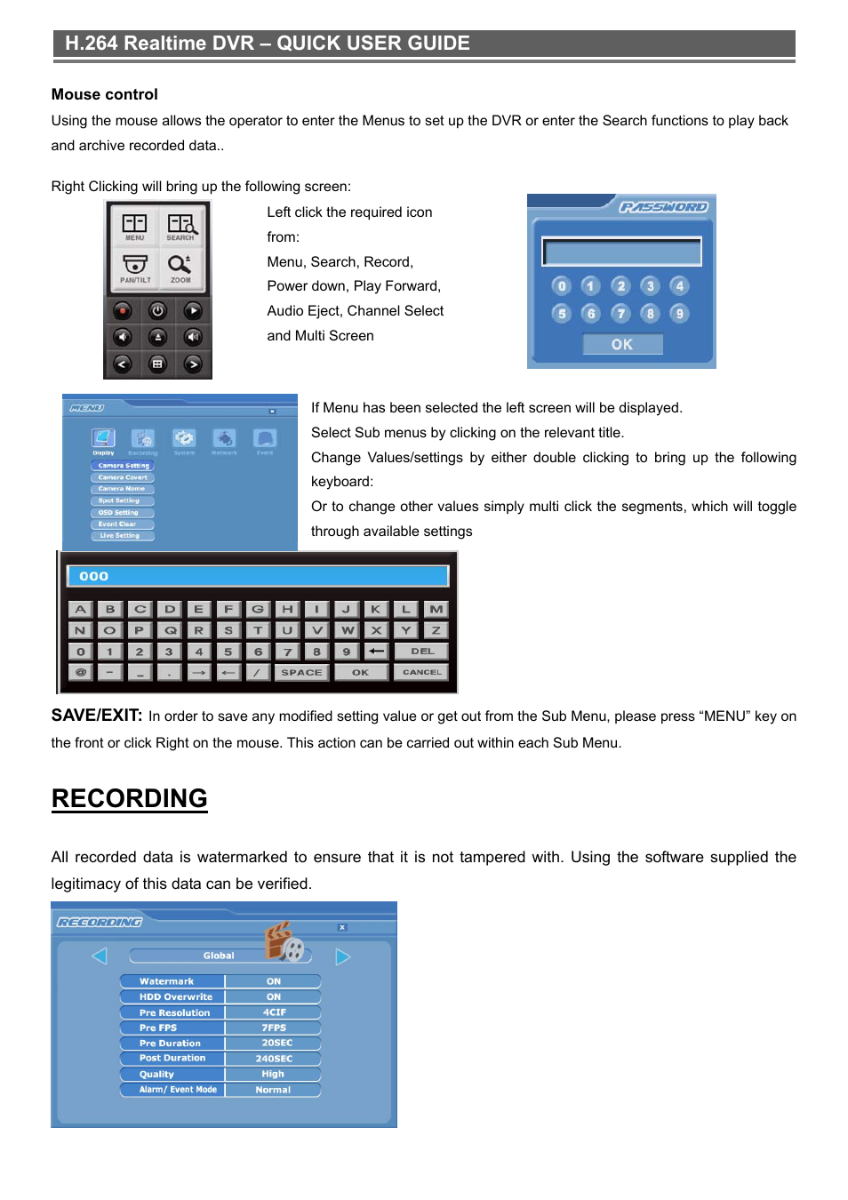 Recording, H.264 realtime dvr – quick user guide | Monoprice 6661 16-channel H.264 Digital Video Recorder with DVD-RW User Manual | Page 6 / 16