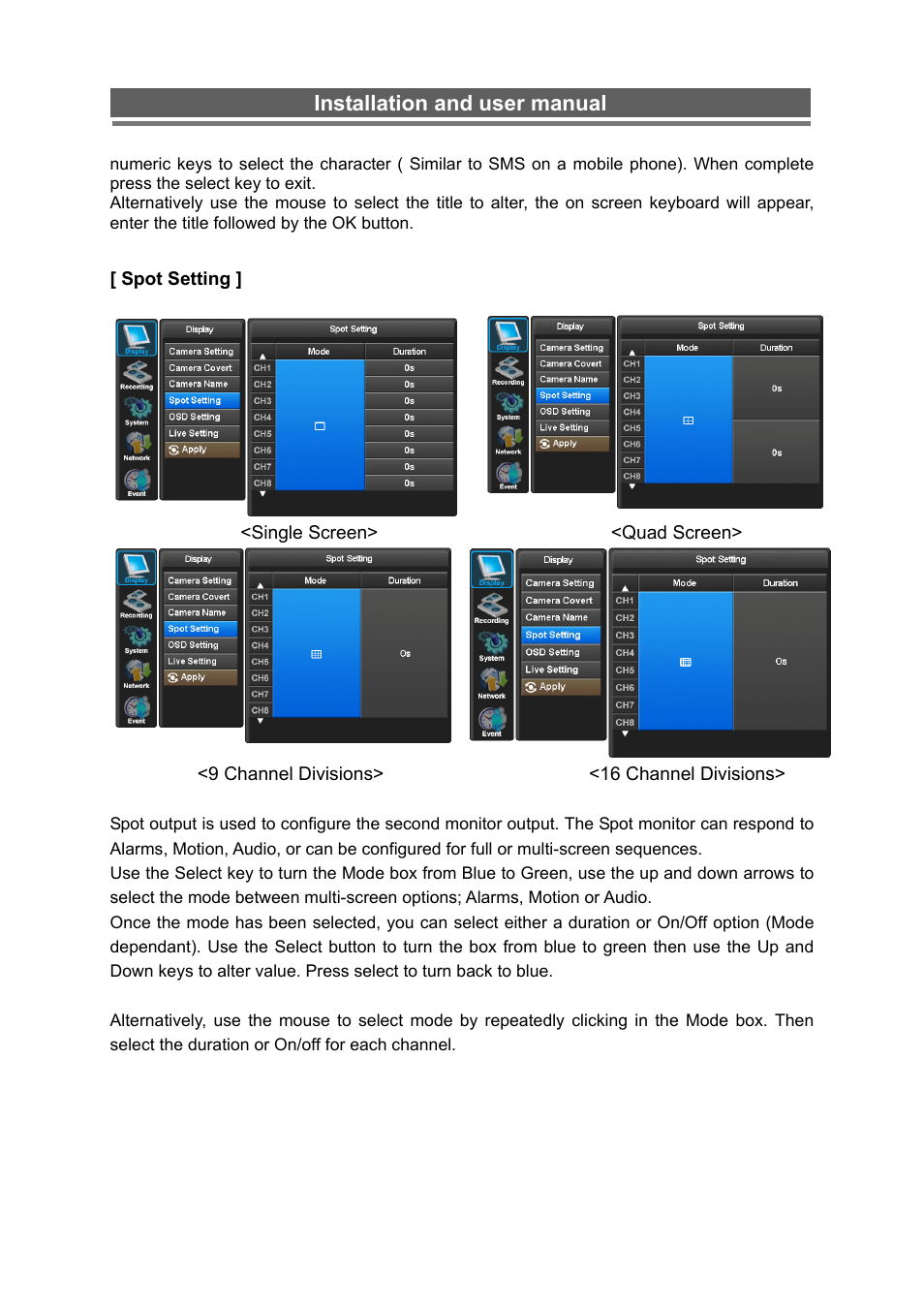 Installation and user manual | Monoprice 6660 8-channel Security DVR User Manual | Page 23 / 100