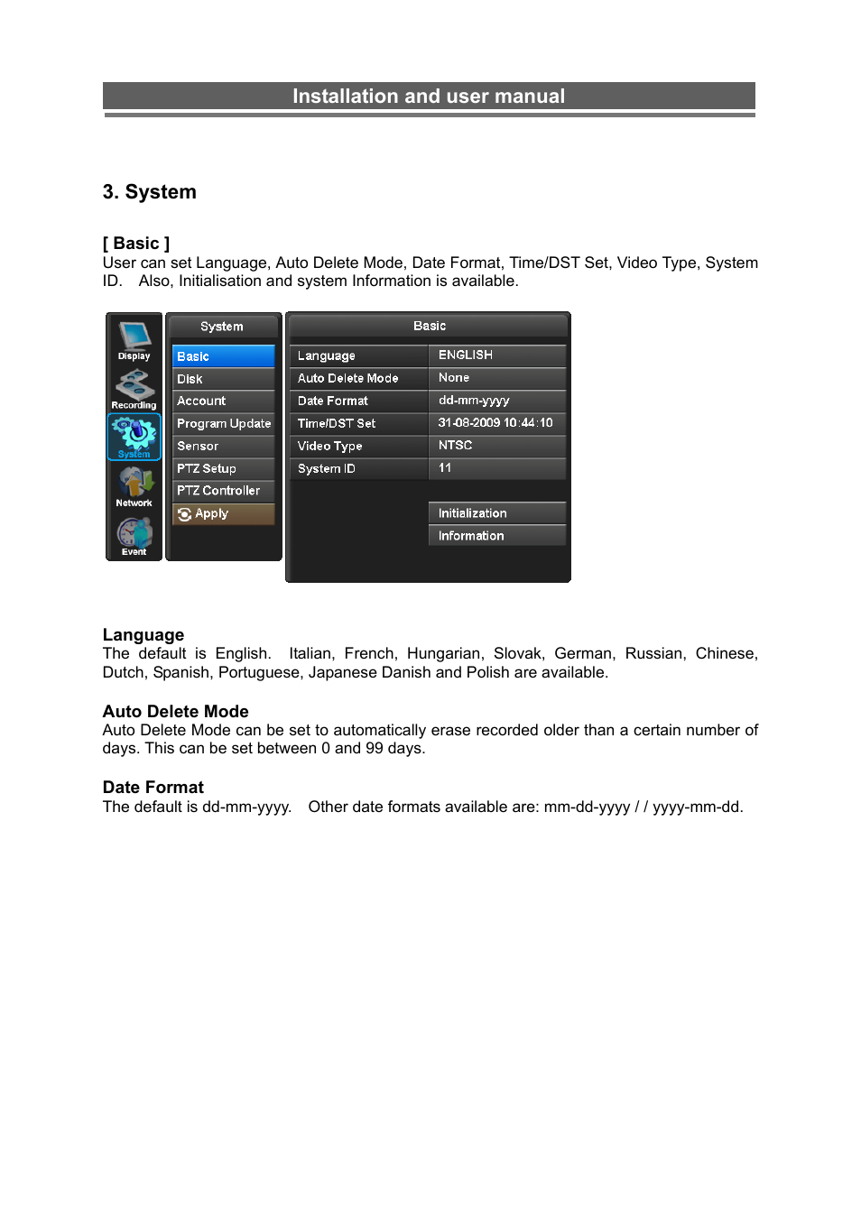 Installation and user manual, System | Monoprice 6660 8-channel Security DVR User Manual | Page 34 / 100