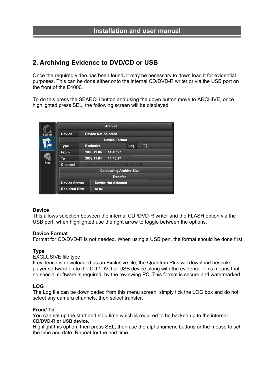 Installation and user manual, Archiving evidence to dvd/cd or usb | Monoprice 6660 8-channel Security DVR User Manual | Page 57 / 100