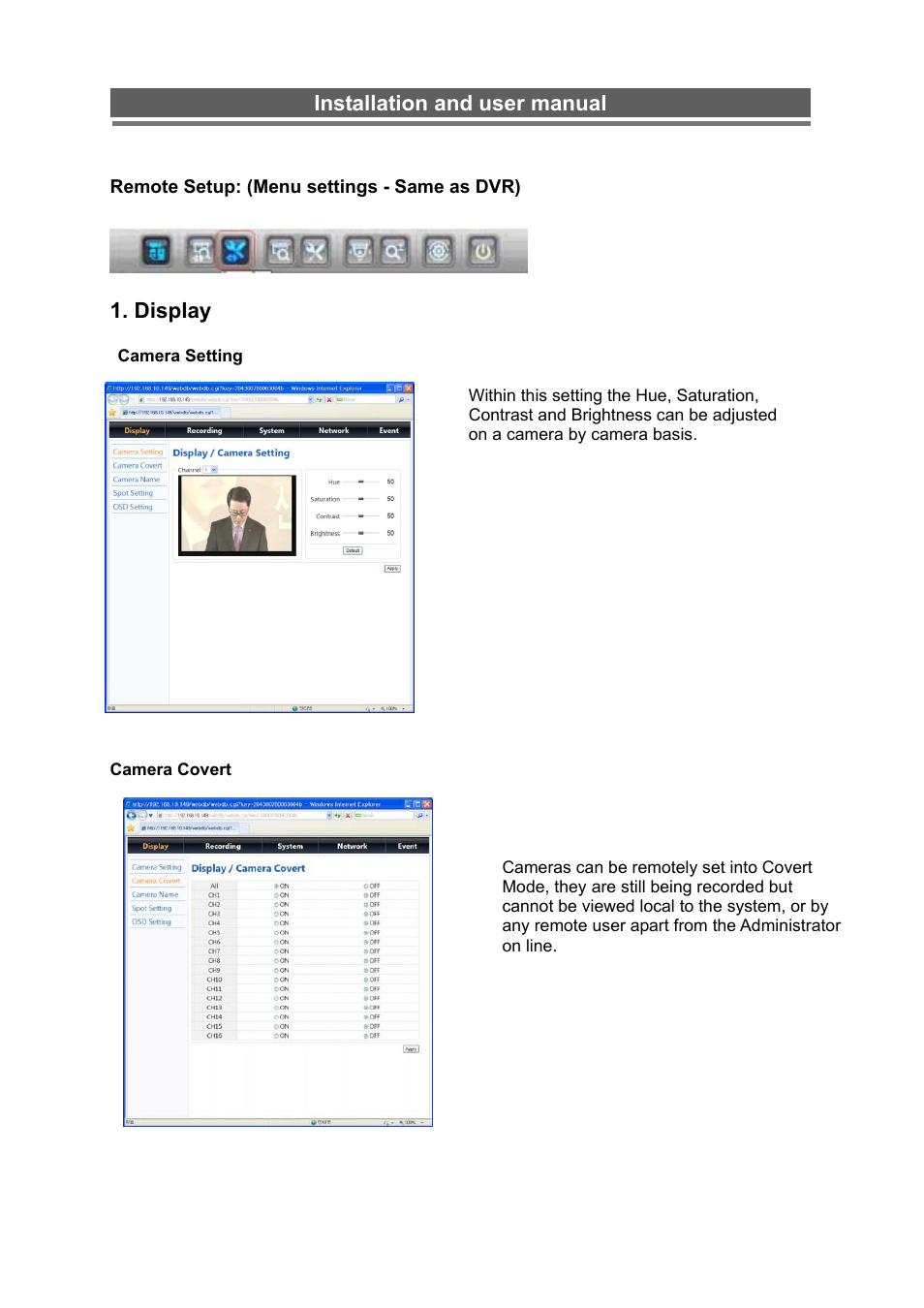 Installation and user manual, Display | Monoprice 6660 8-channel Security DVR User Manual | Page 72 / 100
