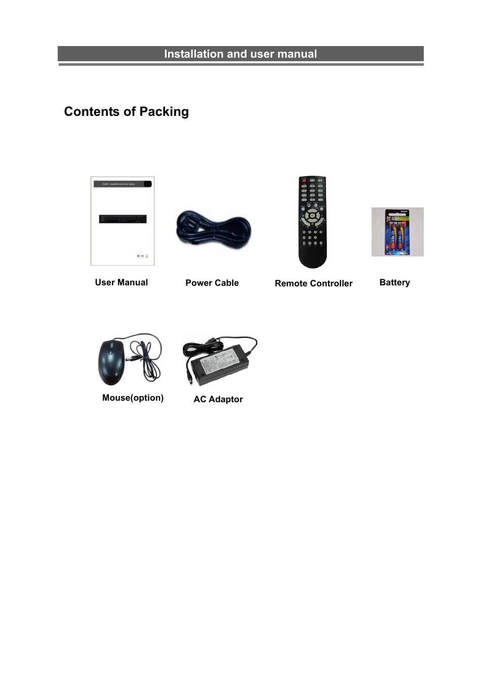 Contents of packing | Monoprice 6660 8-channel Security DVR User Manual | Page 8 / 100