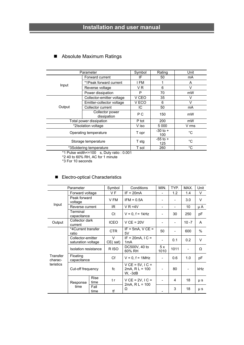 Installation and user manual, Absolute maximum ratings | Monoprice 6660 8-channel Security DVR User Manual | Page 94 / 100