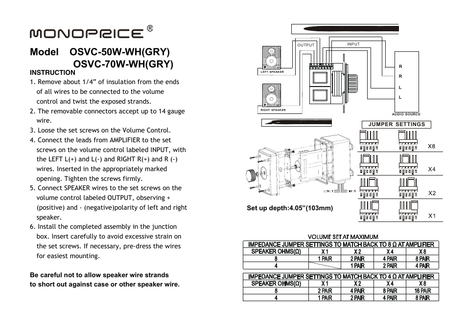 Monoprice 6851 Outdoor Speaker Volume Control User Manual | 1 page