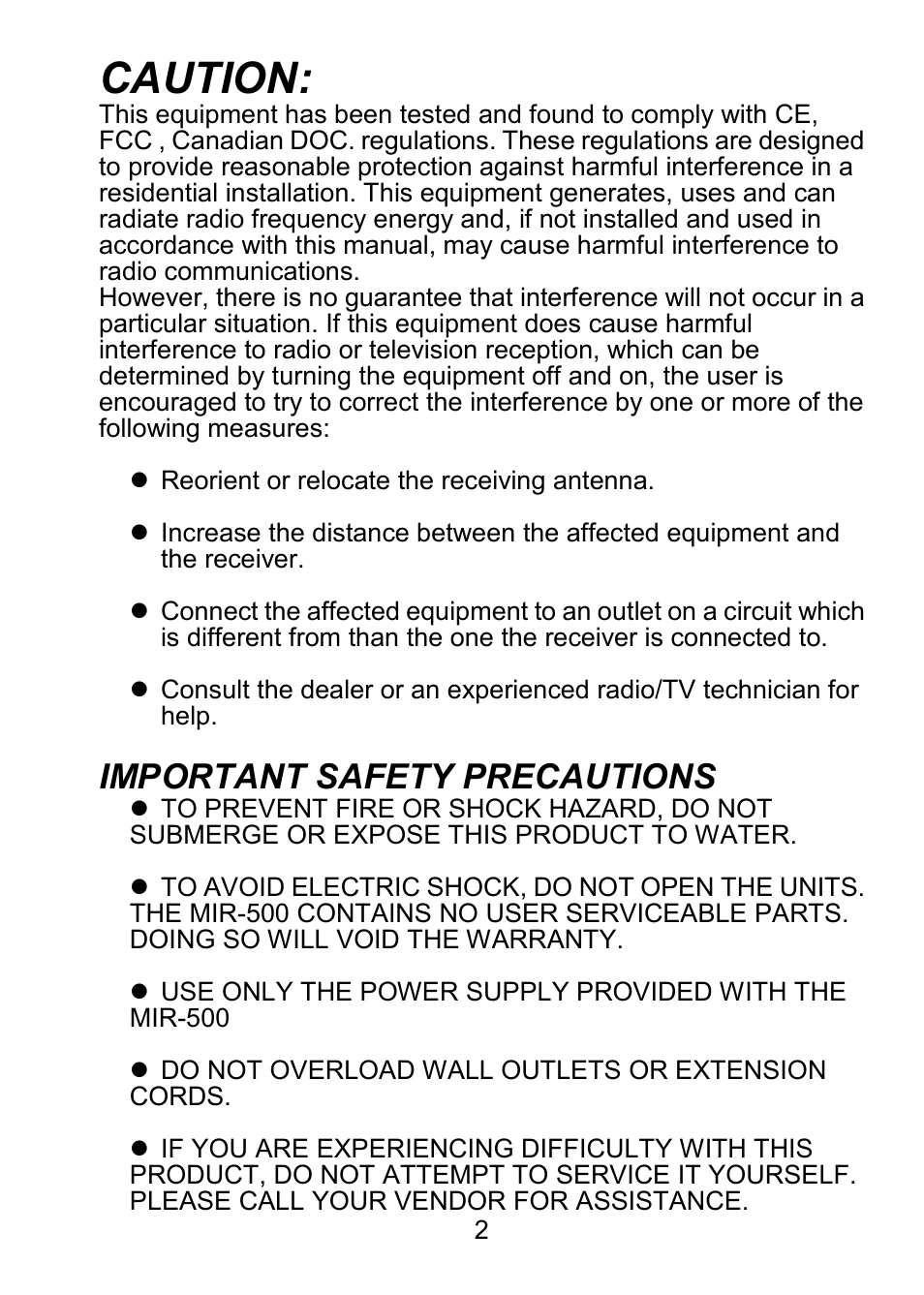 Caution, Important safety precautions | Monoprice 7973 Wireless IR Extender User Manual | Page 3 / 8