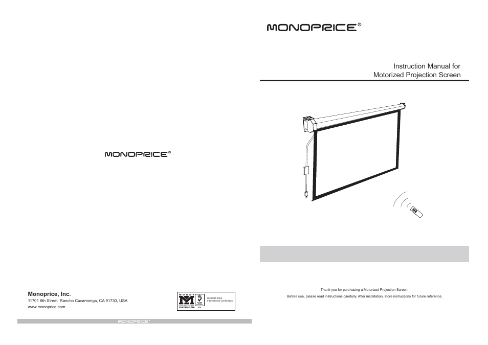 Monoprice 6582 Motorized Projection Screen User Manual | 4 pages