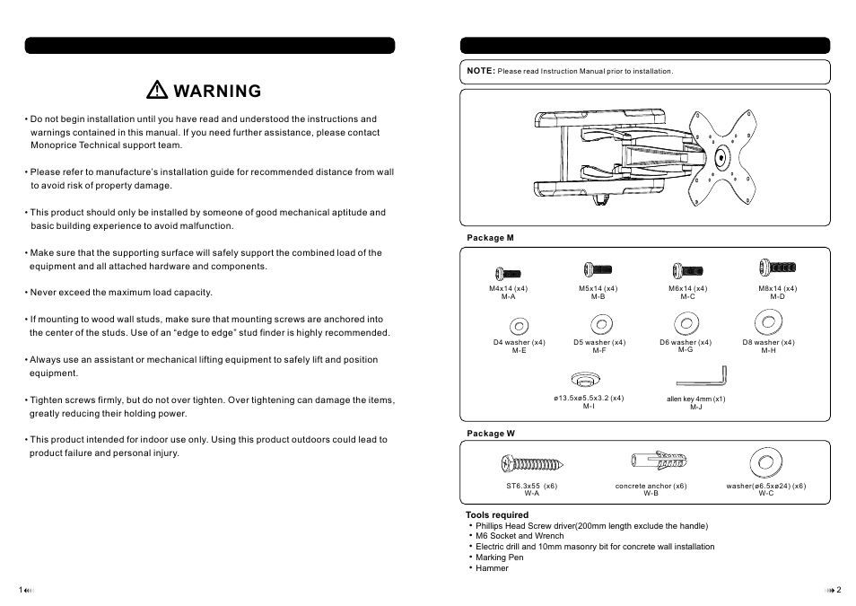 页面 2, Warning | Monoprice 8576 MDA03-223 User Manual | Page 2 / 4