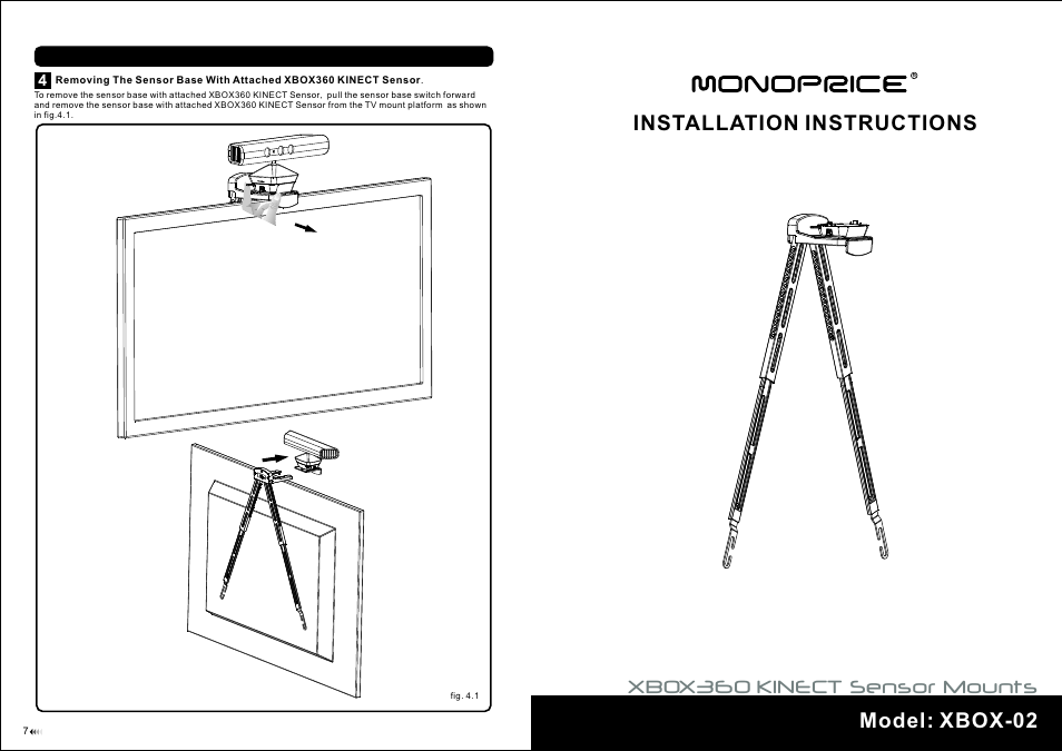 Monoprice 8683 TV Mount for Xbox 360 Kinect User Manual | 4 pages