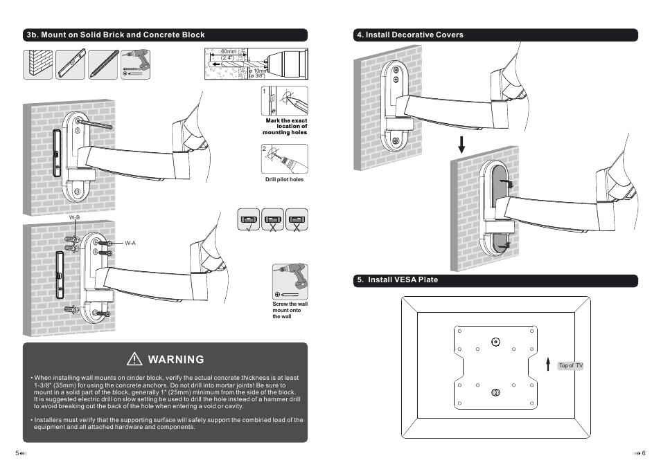 Warning | Monoprice 9744 Smooth Motion Wall Mount Bracket User Manual | Page 4 / 6