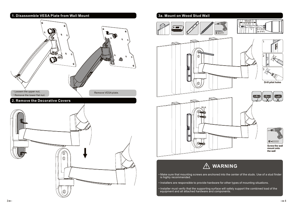 Warning | Monoprice 9745 Wall Mount Bracket User Manual | Page 3 / 6