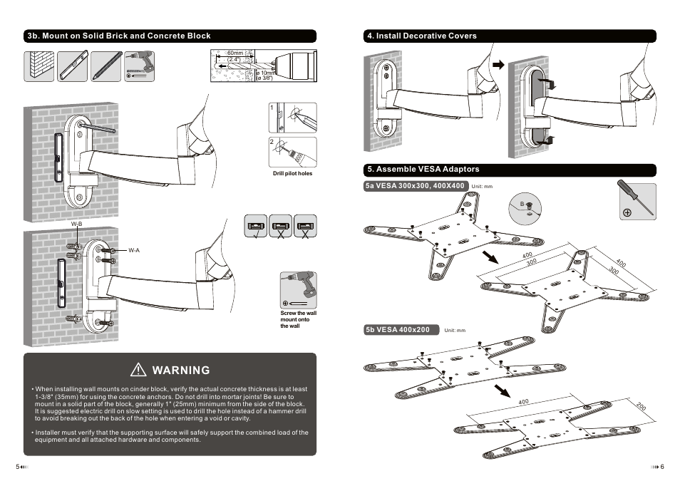 Warning | Monoprice 9745 Wall Mount Bracket User Manual | Page 4 / 6