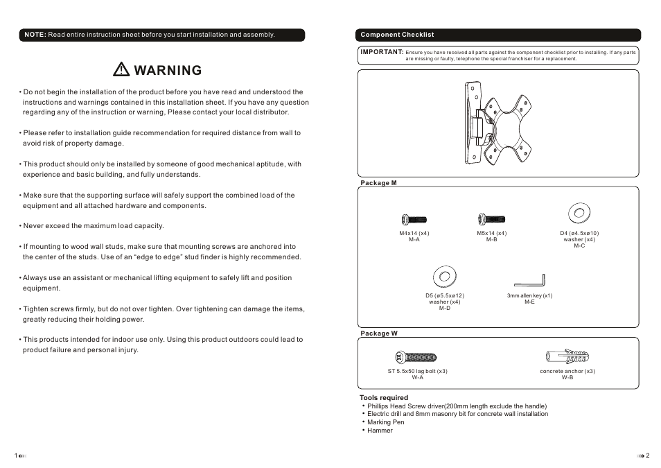 Warning | Monoprice 8095 MDA03-110 User Manual | Page 2 / 4