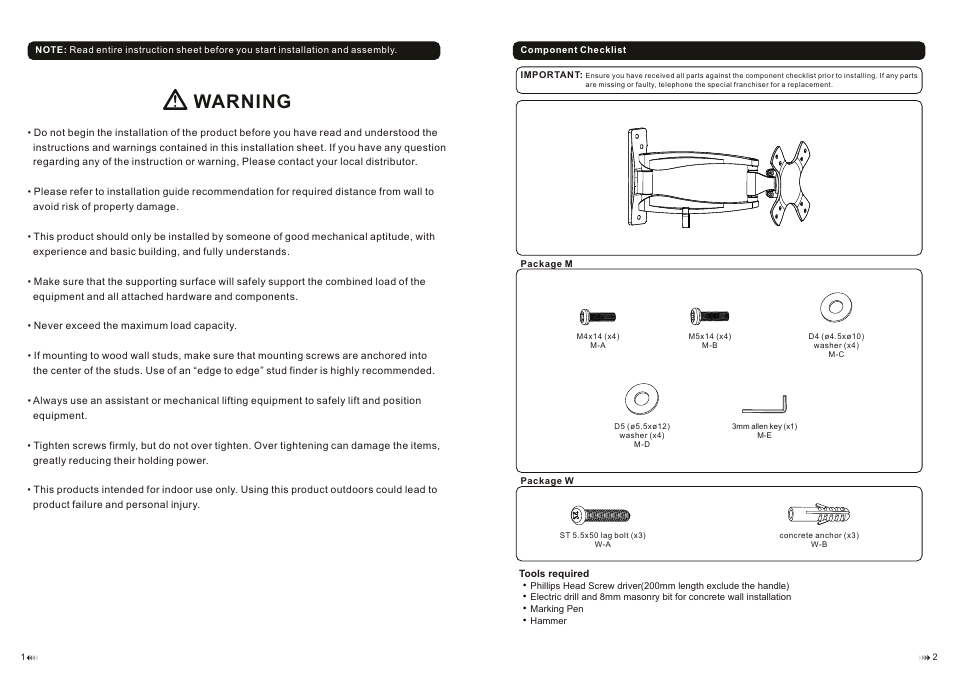 Warning | Monoprice 8096 MDA03-112 User Manual | Page 2 / 4