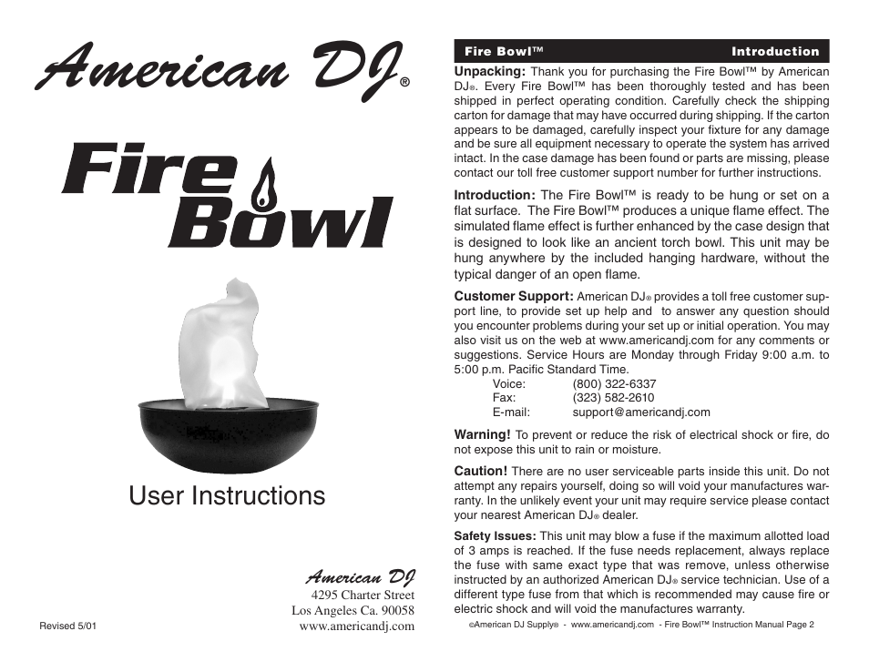 American DJ Fire Bowl User Manual | 4 pages