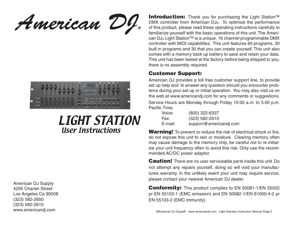 American DJ Light Station User Manual | 8 pages